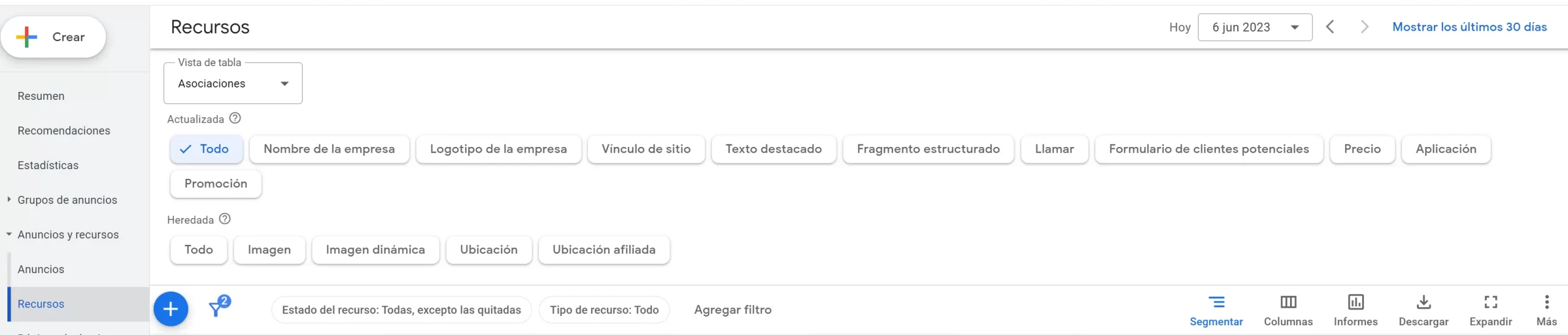 Recursos en anuncios de Google